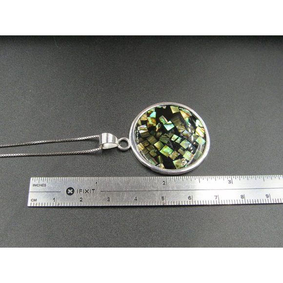 18 Inch Sterling Silver Large Circle Abalone Shell Pendant Necklace - Picture 6 of 7